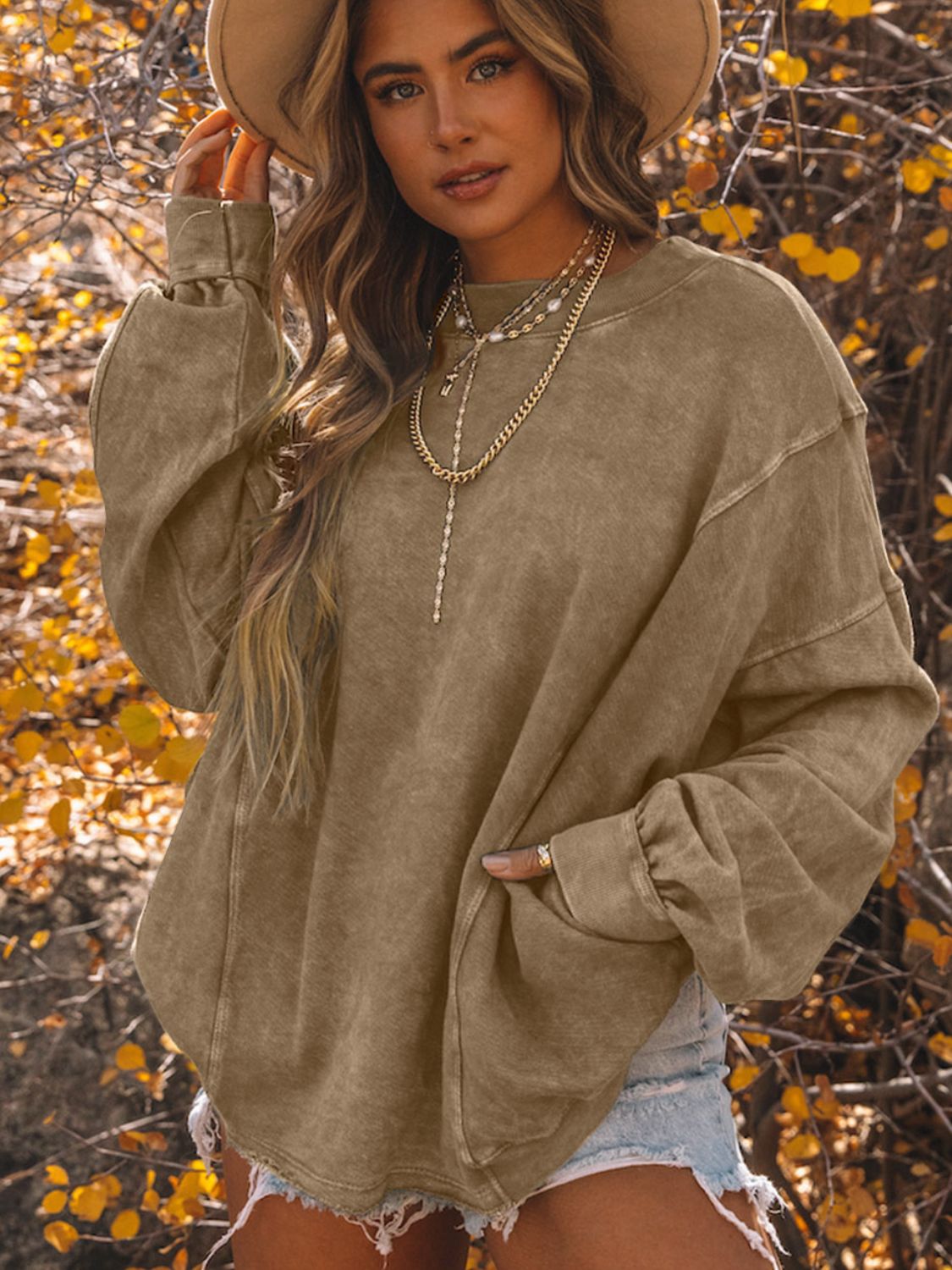 Exposed Seam Twisted V-Neck Sweatshirt - Charming Charlie