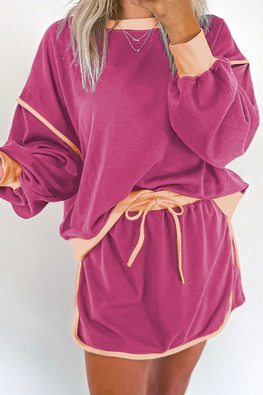 Contrast Trim Round Neck Top and Skort Set - Charming Charlie