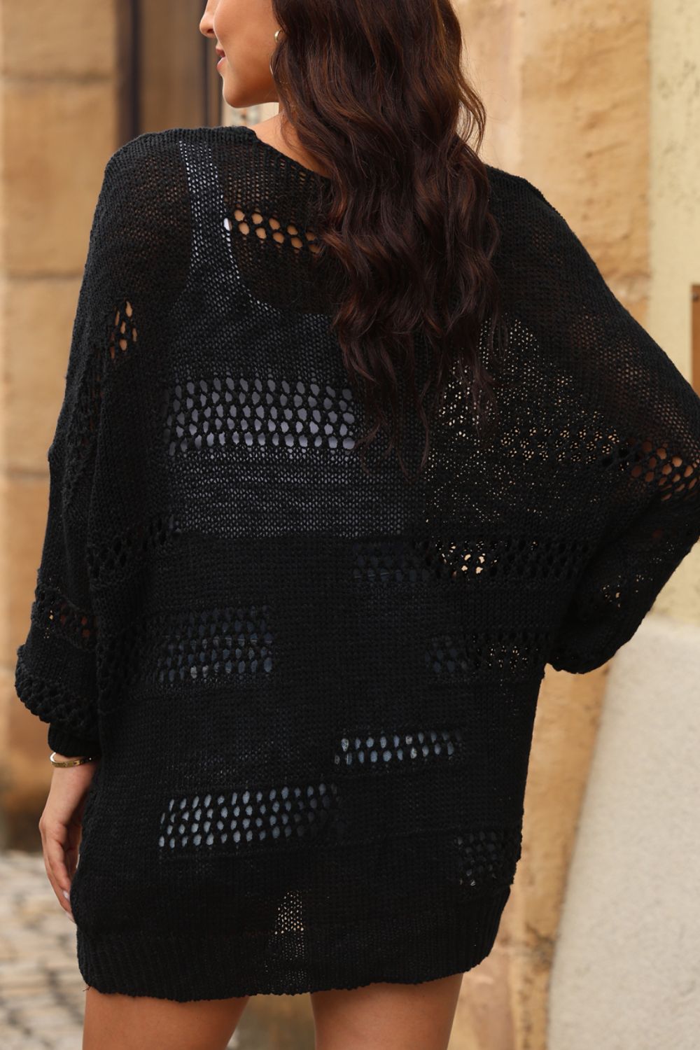 Openwork Open Front Long Sleeve Cardigan - Charming Charlie