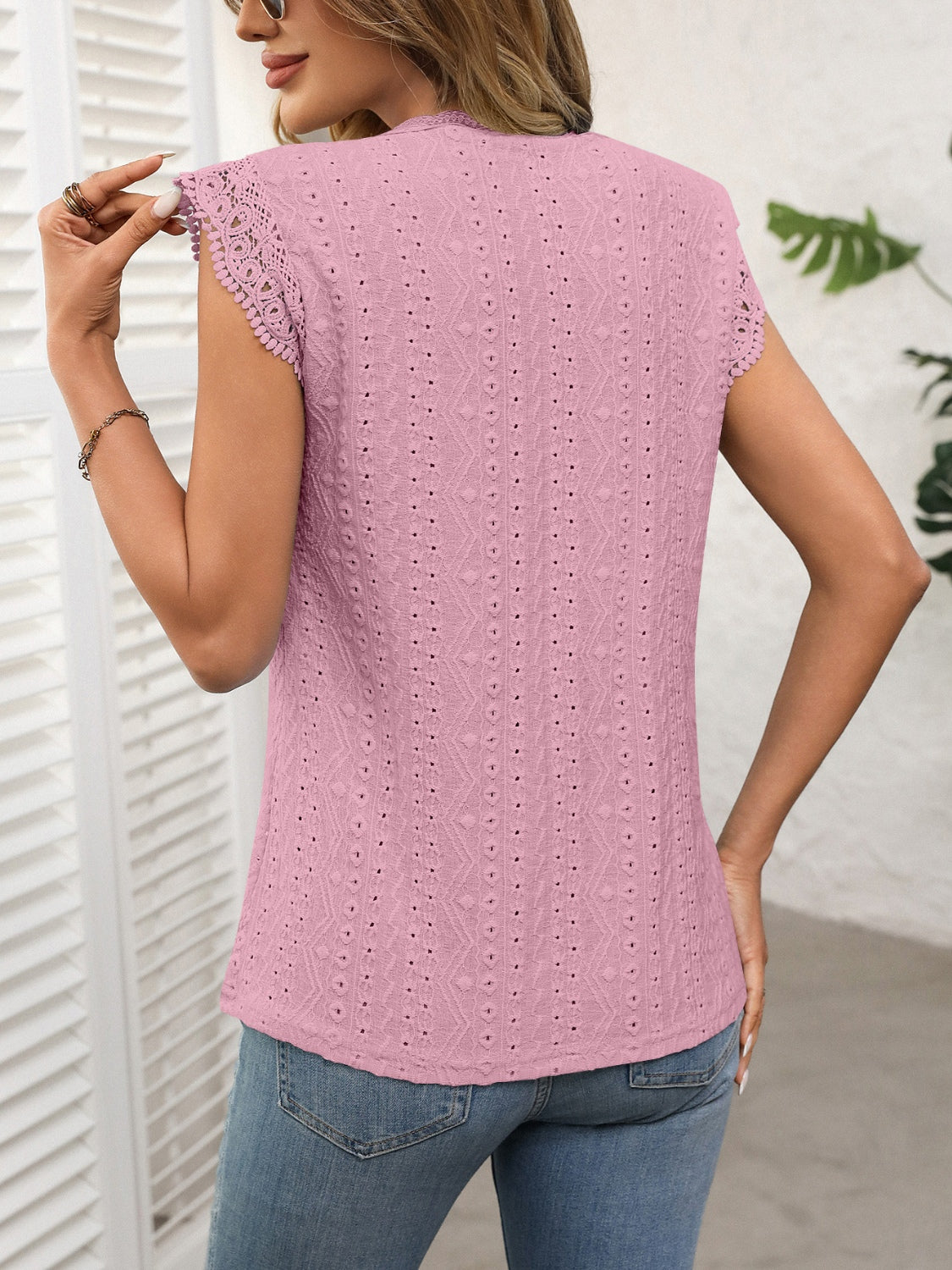 Lace Detail Round Neck Cap Sleeve Top - Charming Charlie