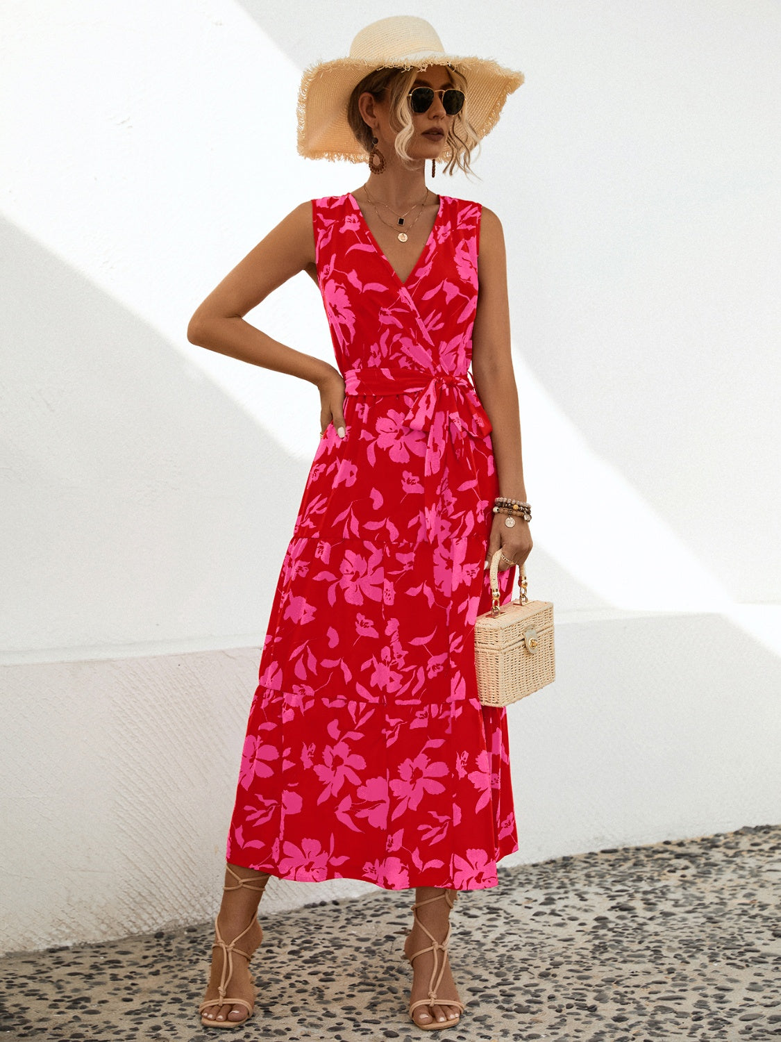 Tied Printed Surplice Tiered Dress - Charming Charlie