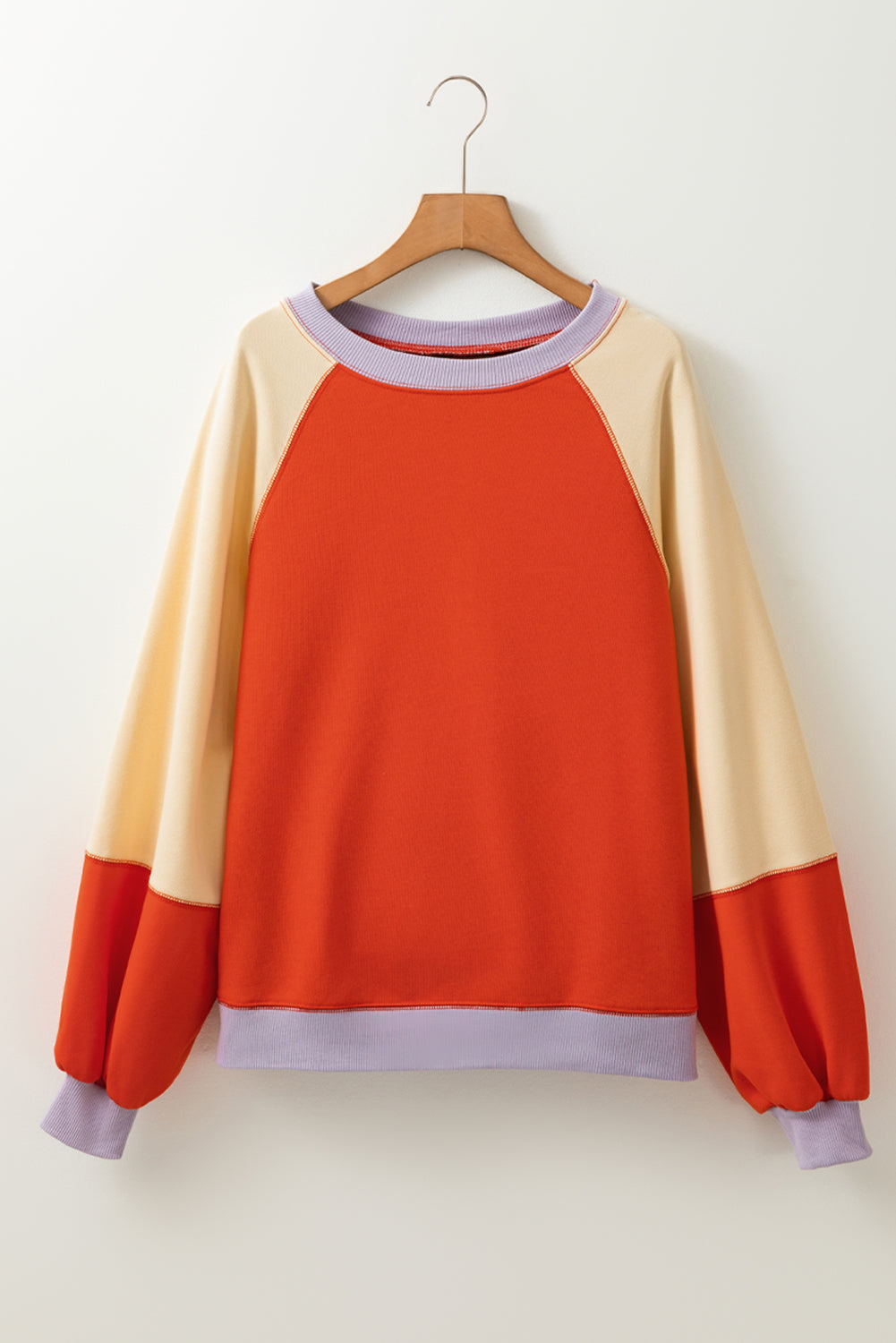 Color Block Round Neck Long Sleeve Sweatshirt - Charming Charlie