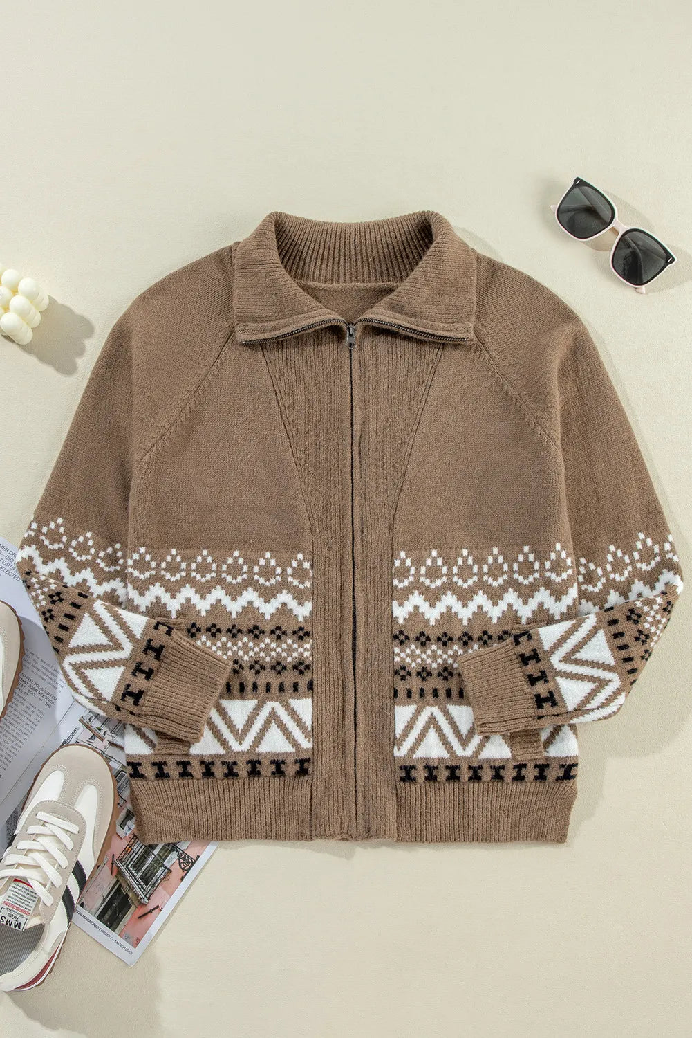 Zip Up Long Sleeve Geometric Cardigan - Charming Charlie