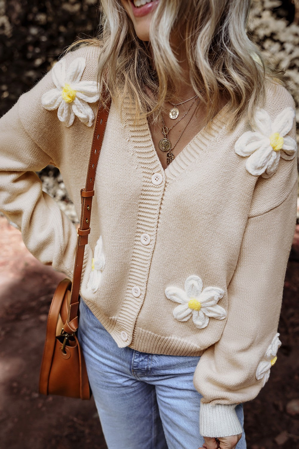 Flower Dropped Shoulder Long Sleeve Cardigan - Charming Charlie