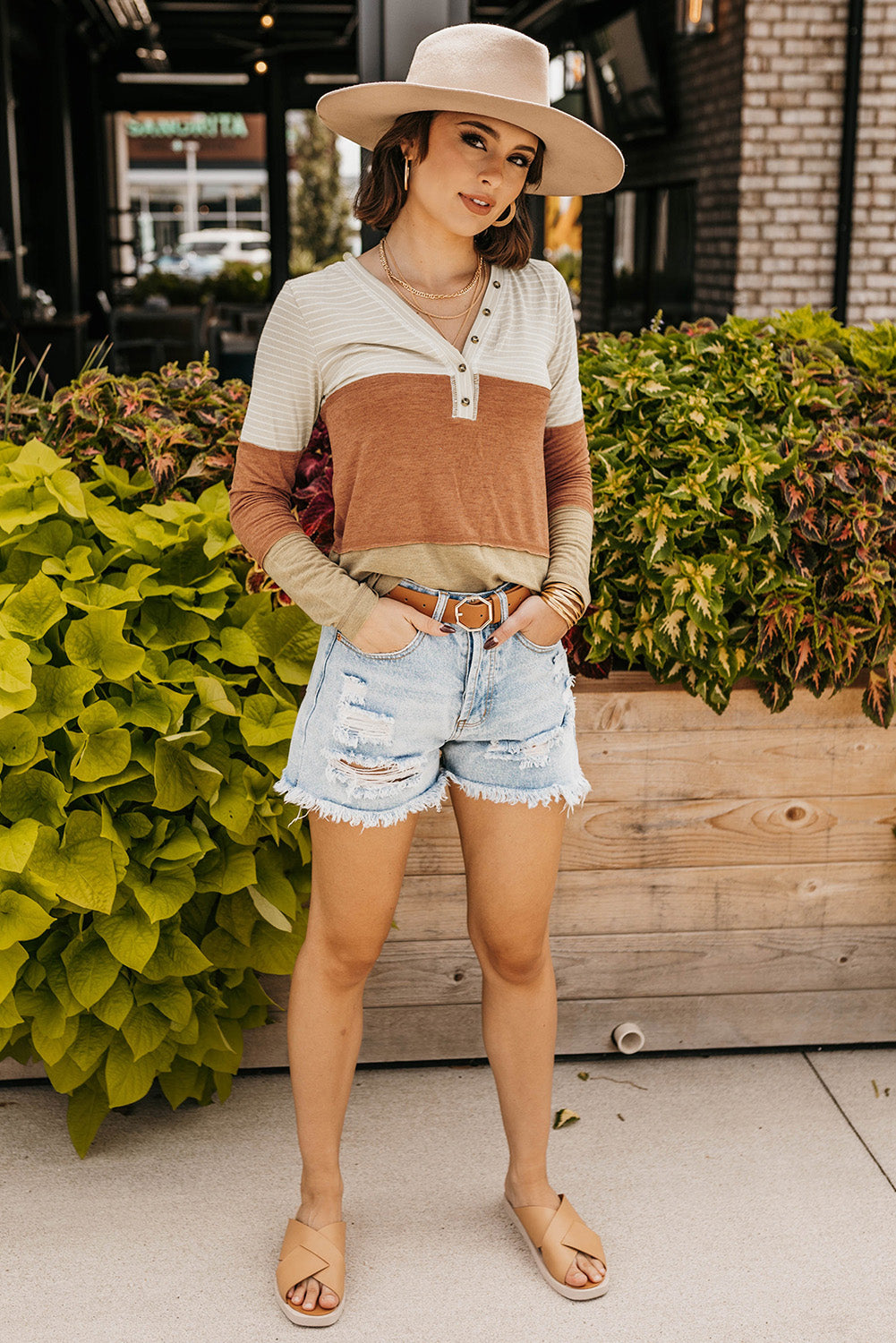 Color Block V-Neck Long Sleeve Top - Charming Charlie