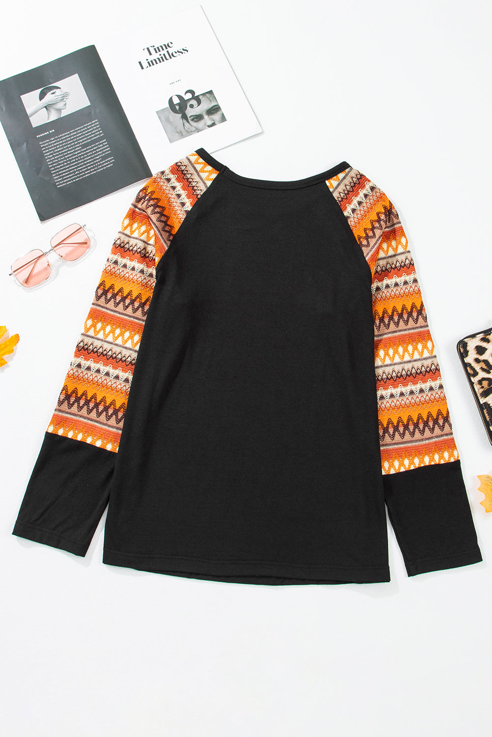 Printed Round Neck Raglan Sleeve Blouse - Charming Charlie