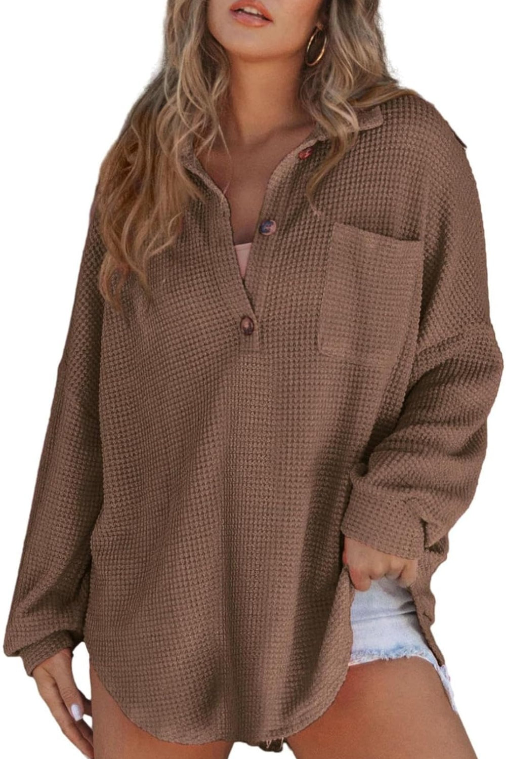 Half Button Long Sleeve Sweatshirt - Charming Charlie