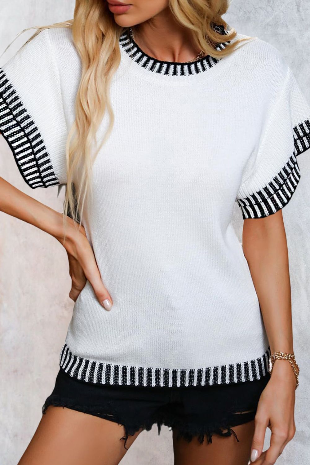 Round Neck Short Sleeve Knit Top - Charming Charlie