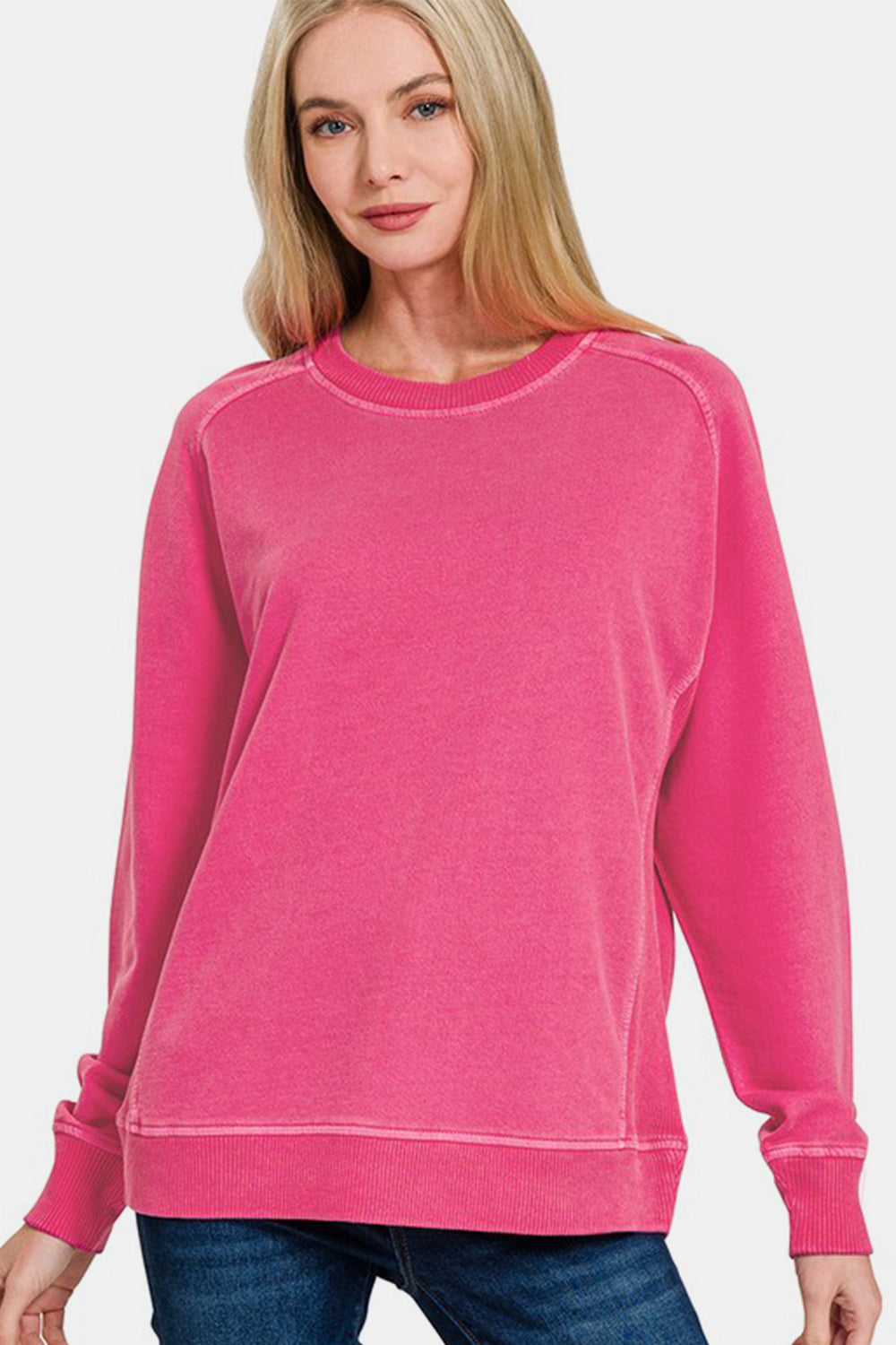 Zenana Full Size Pigment Dyed French Terry Sweatshirt - Charming Charlie