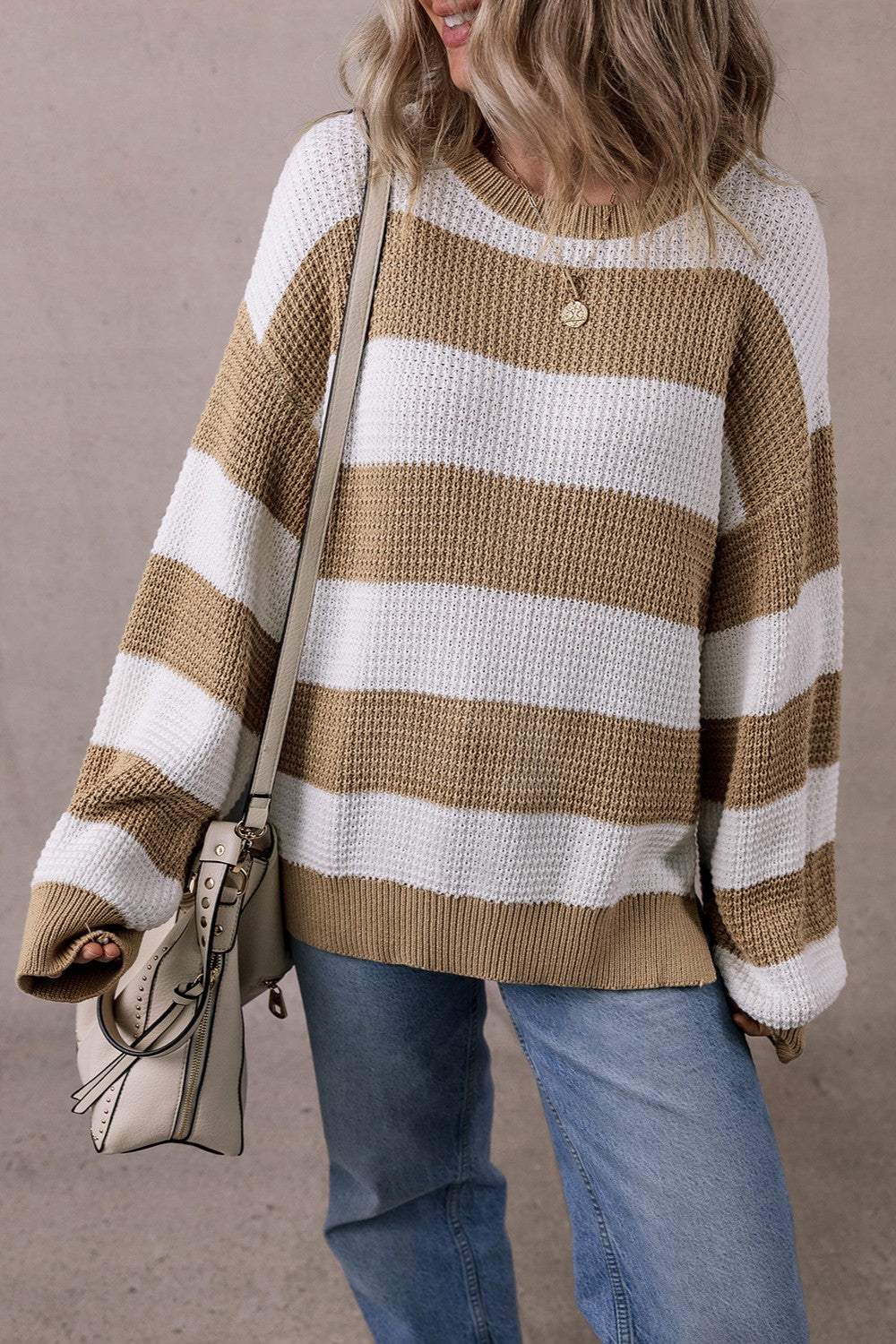 Color Block Round Neck Sweater - Charming Charlie