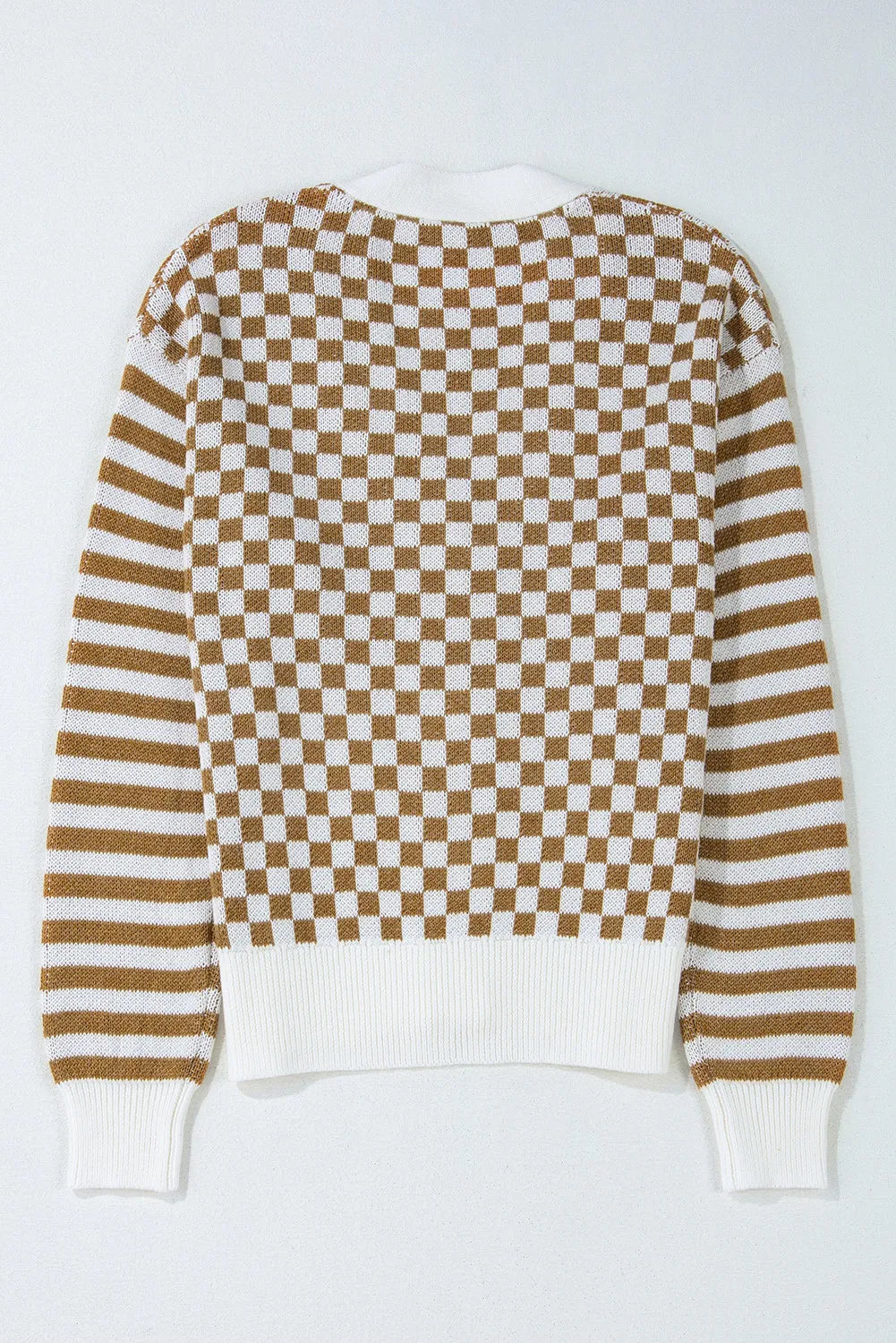 Checkered V-Neck Long Sleeve Cardigan - Charming Charlie