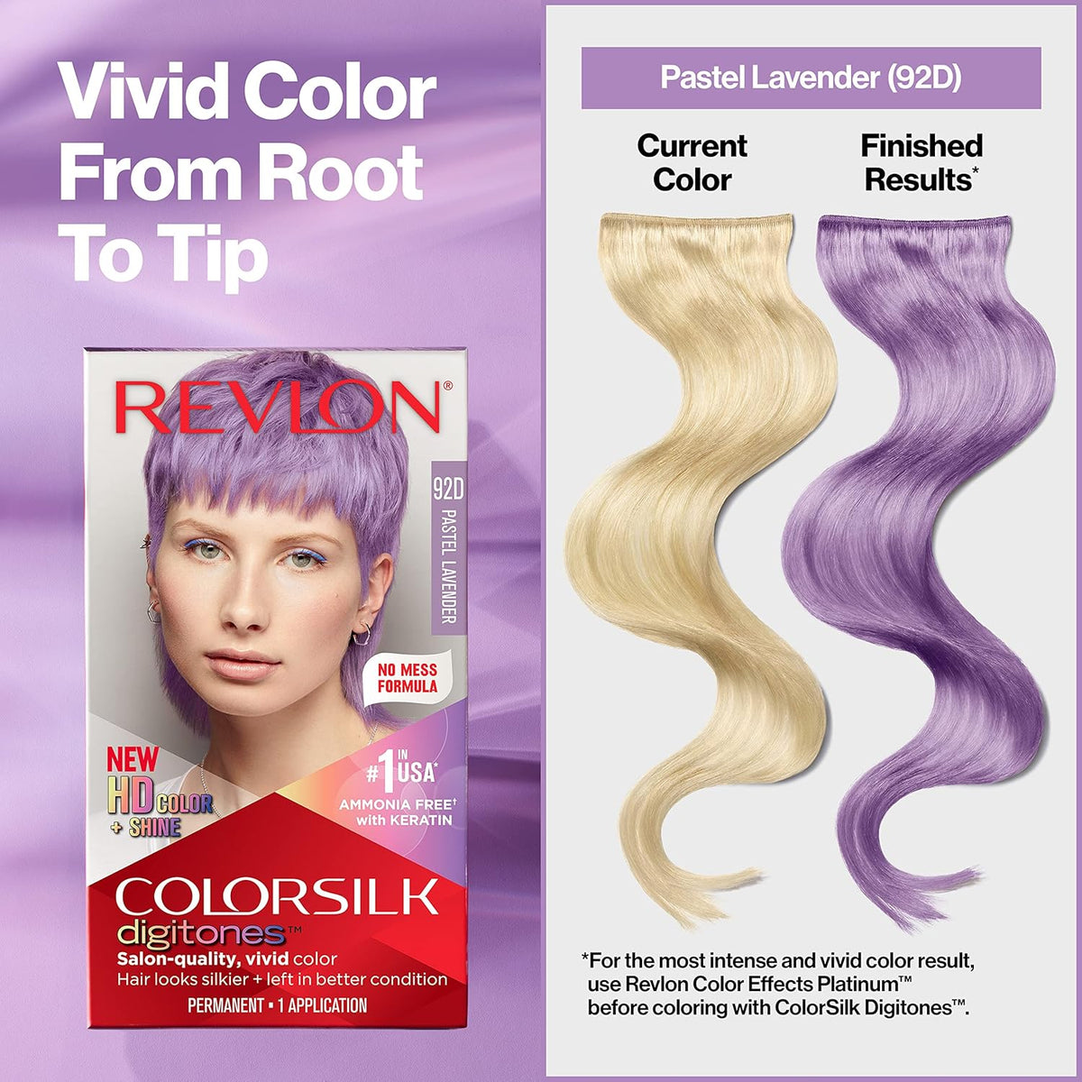 Revlon ColorSilk Digitones Permanent Hair Color with Keratin, 92D Pastel Lavender, 1 Count - Charming Charlie
