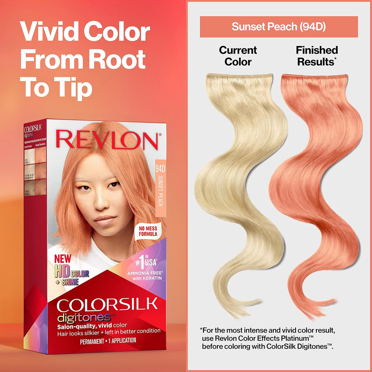 Revlon ColorSilk Digitones Permanent Hair Color with Keratin, 94D Sunset Peach, 1 Count - Charming Charlie