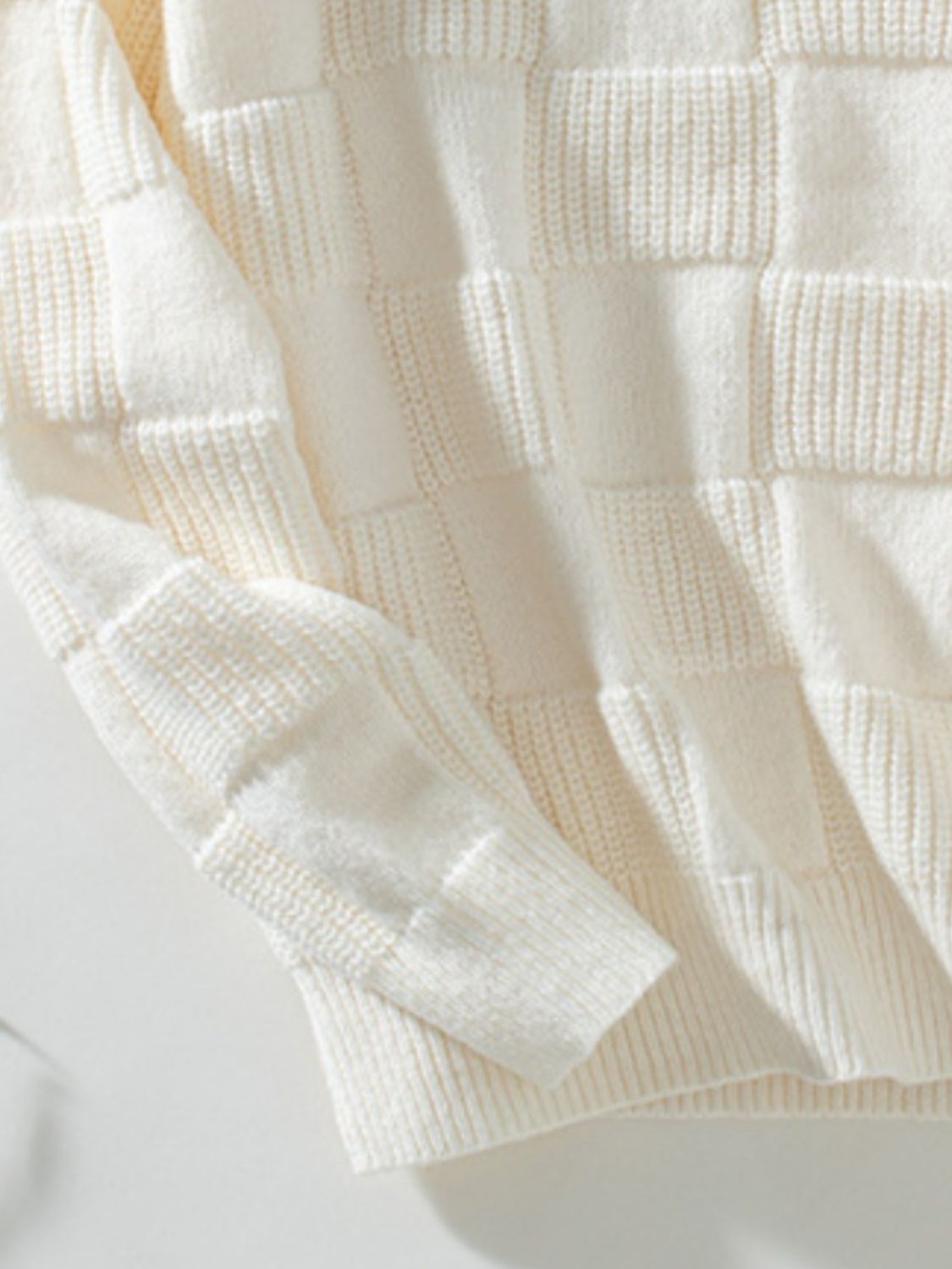 Checkered Round Neck Long Sleeve Sweater - Charming Charlie