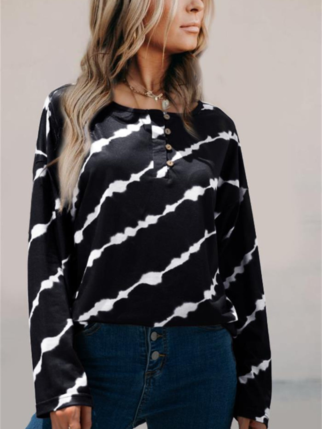 Striped Round Neck Long Sleeve T-Shirt - Charming Charlie