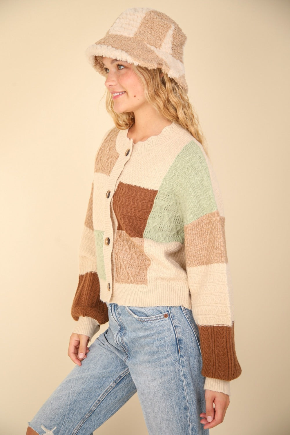 VERY J Color Block Button Down Textured Sweater Cardigan - Charming Charlie