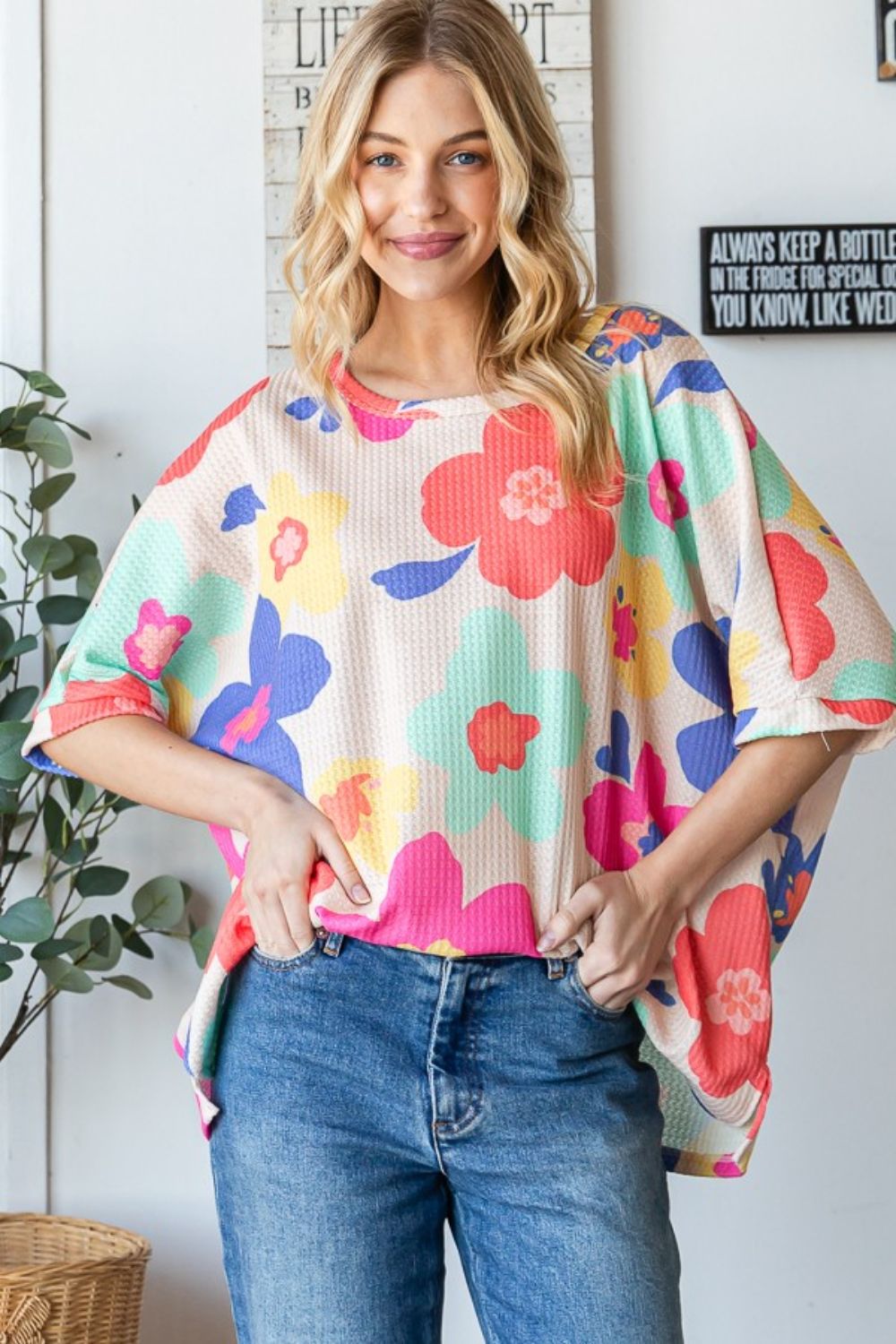 HOPELY Floral Waffle Oversize T-Shirt - Charming Charlie