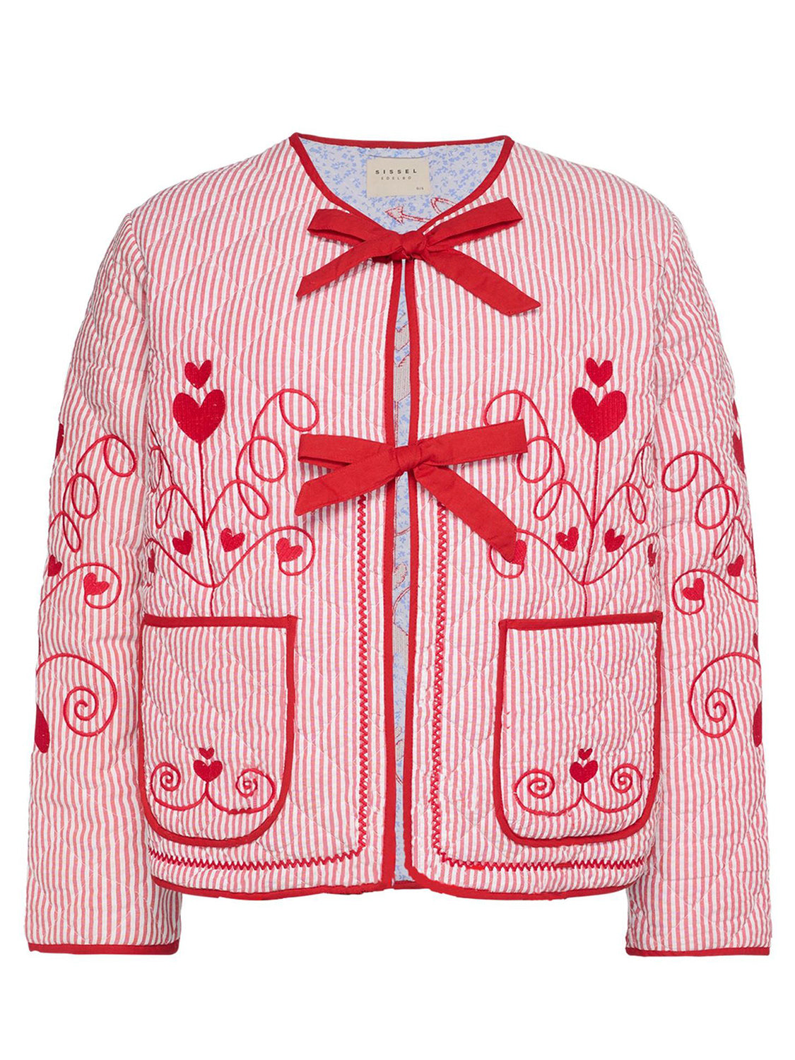 Embroidered Tied Striped Round Neck Coat - Charming Charlie