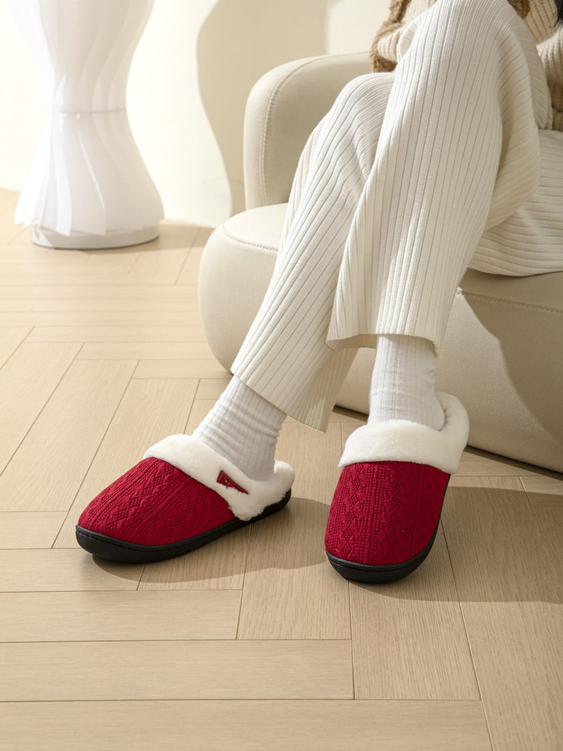 Horn Buckle Furry Texture Flat Slippers - Charming Charlie