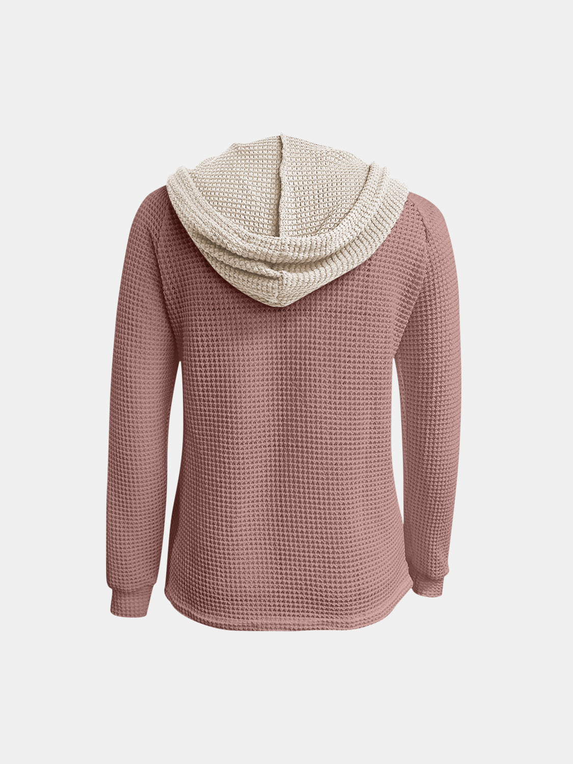 Full Size Waffle-Knit Contrast Long Sleeve Hoodie - Charming Charlie