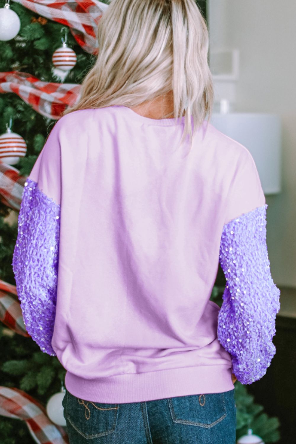 Sequin Round Neck Long Sleeve Sweatshirt - Charming Charlie