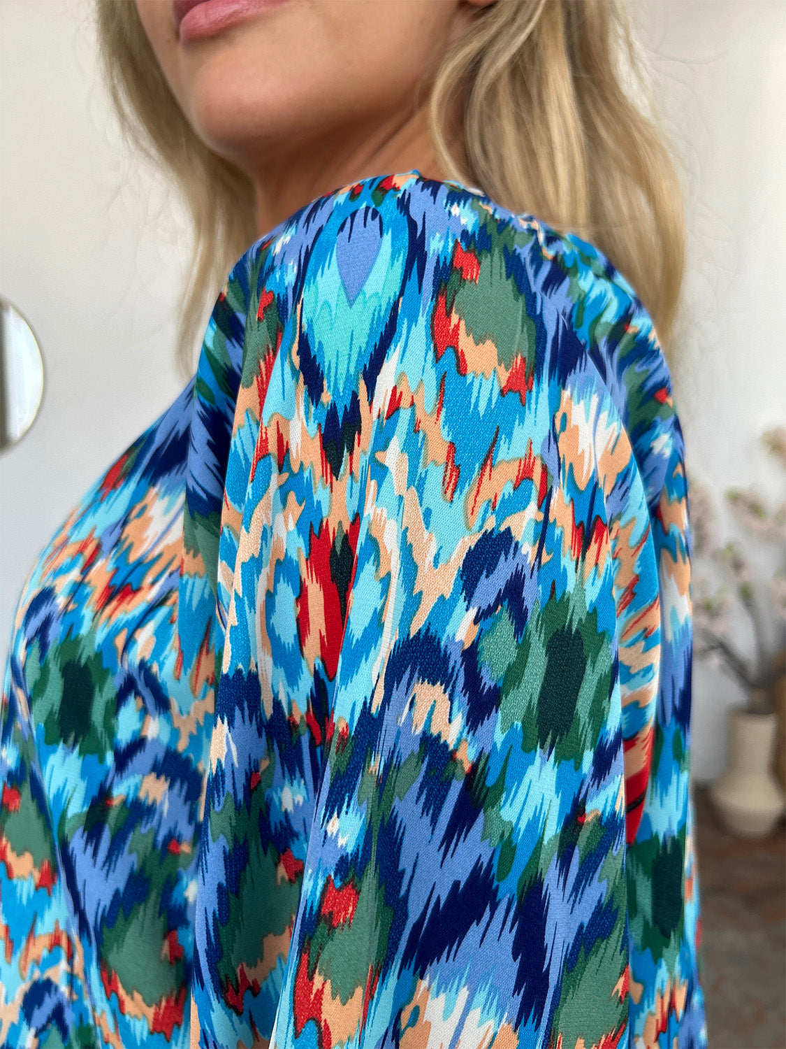 Double Take Full Size Printed Balloon Sleeve Blouse - Charming Charlie