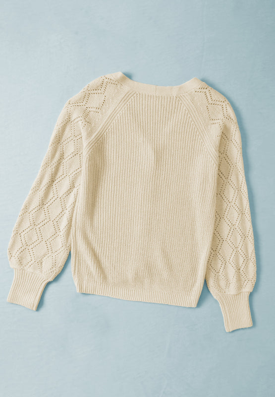 Openwork V-Neck Button Up Cardigan - Charming Charlie