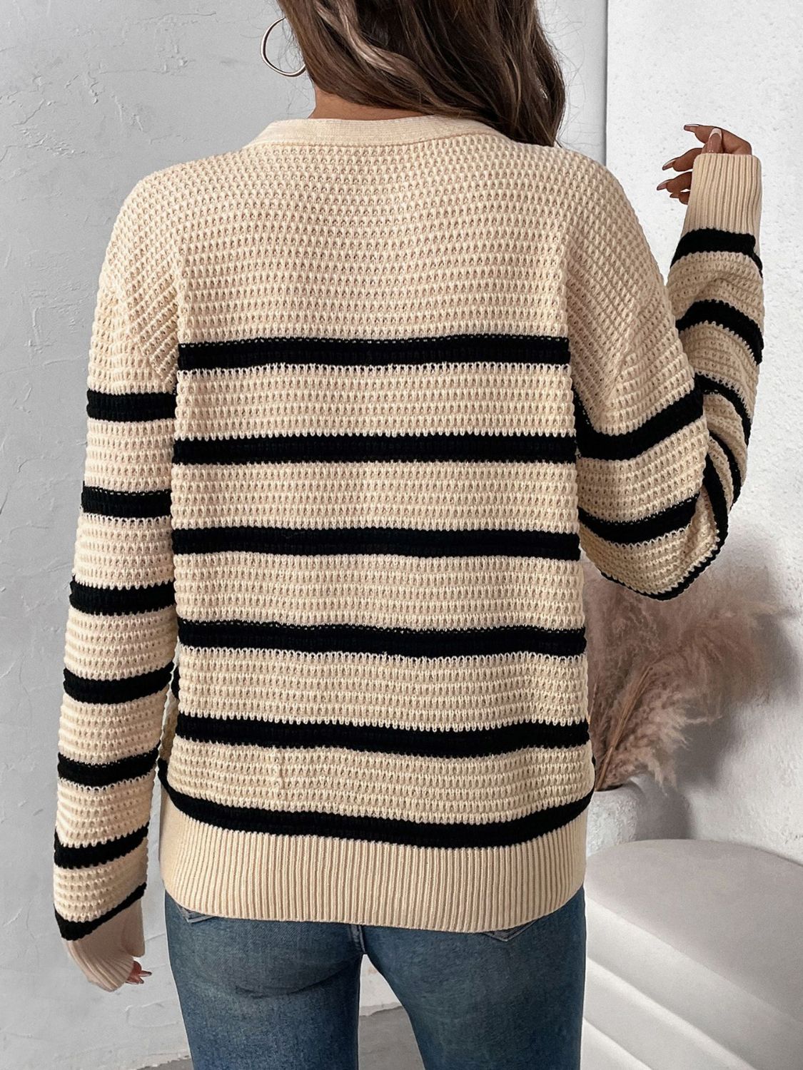 Perfee Striped Half Button Long Sleeve Sweater - Charming Charlie