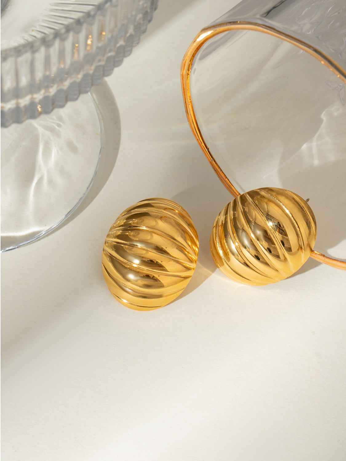 18K Gold-Plated Stainless Steel Ribbed Earrings - Charming Charlie
