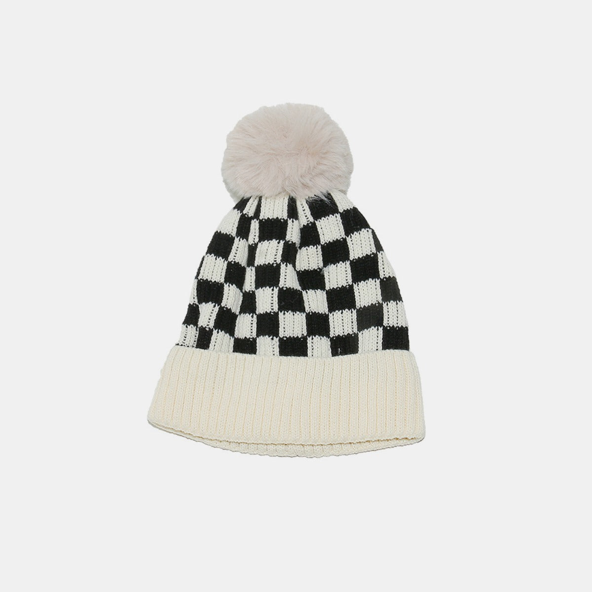 Checkered Knit Hat with Pompom - Charming Charlie