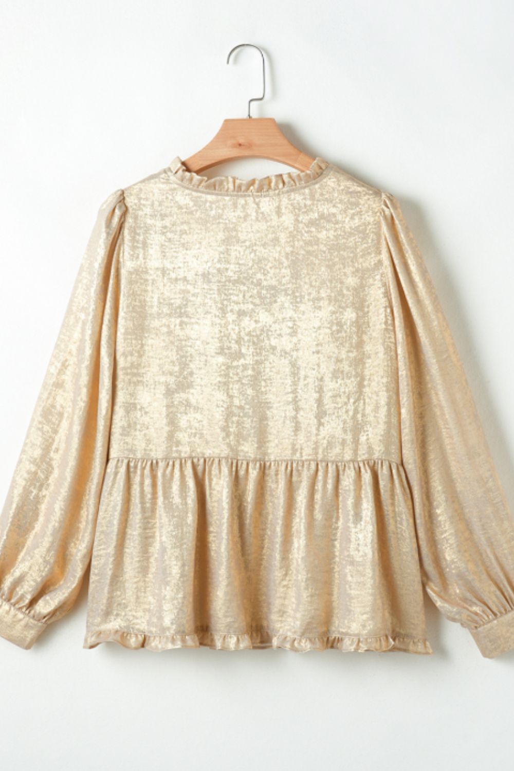 Frill Peplum V-Neck Long Sleeve Blouse - Charming Charlie