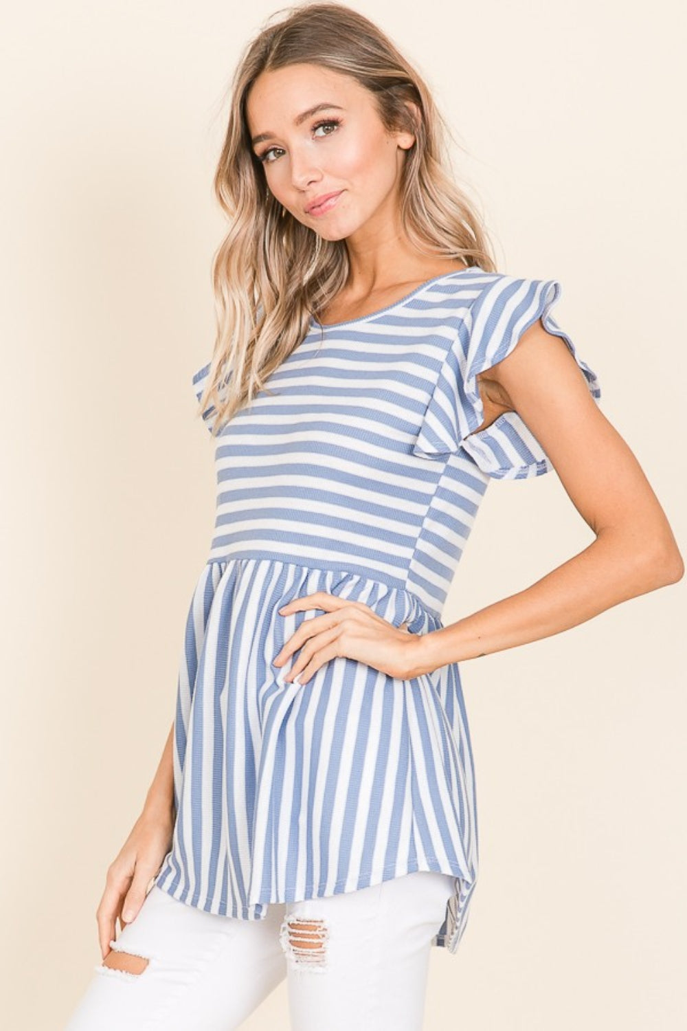 BOMBOM Striped Round Neck Blouse - Charming Charlie