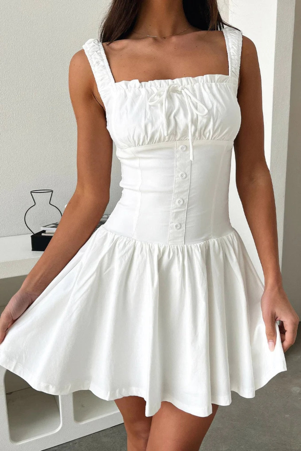 Decorative Button Square Neck Cami Dress - Charming Charlie
