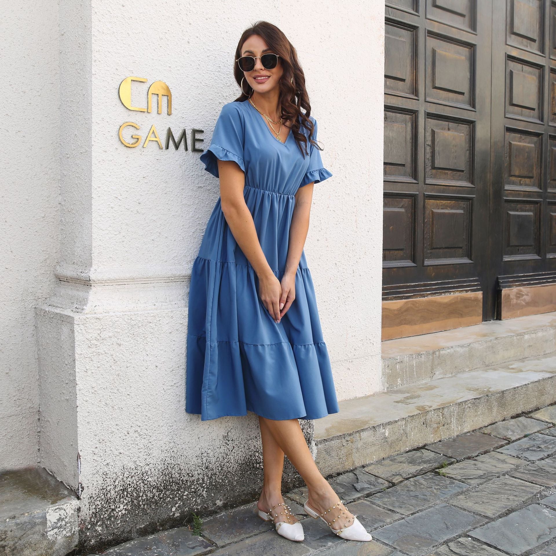 V-Neck Short Sleeve Midi Dress - Charming Charlie