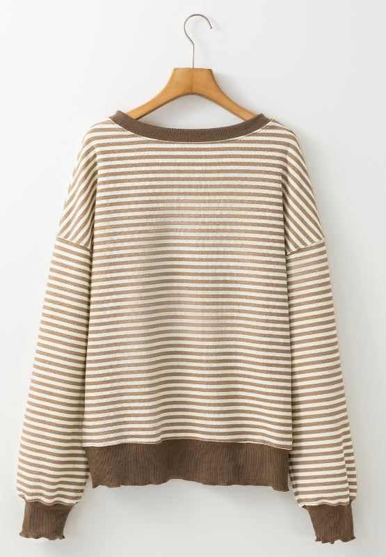 Striped Round Neck Long Sleeve Sweatshirt - Charming Charlie