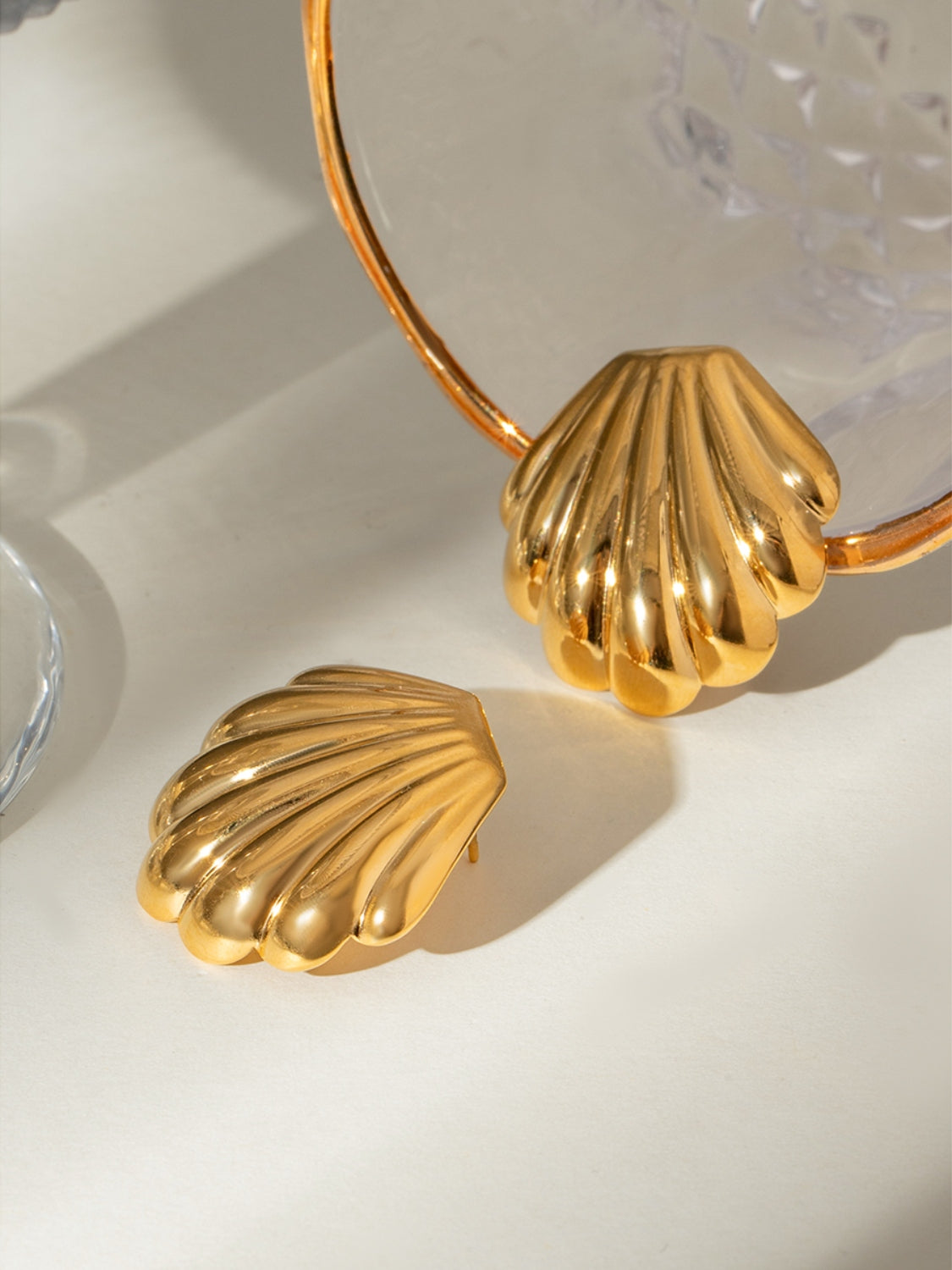 18K Gold-Plated Stainless Steel Shell Stud Earrings - Charming Charlie