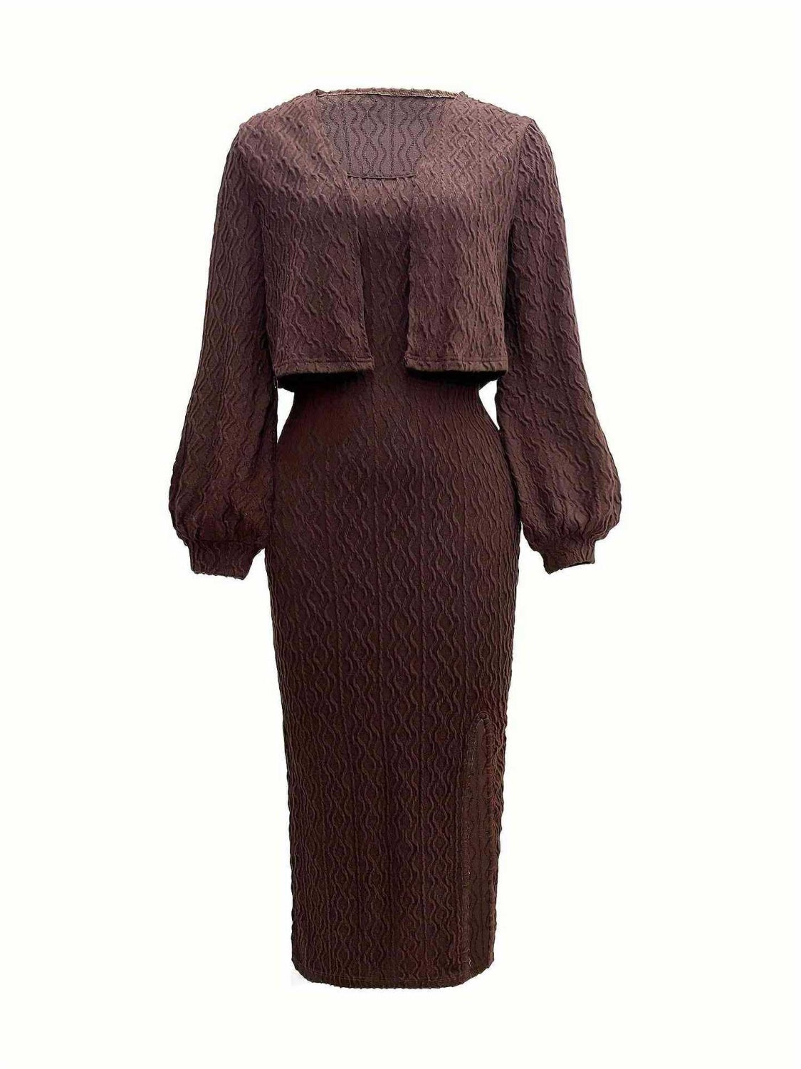 Open Front Long Sleeve Cardigan and Side Slit Cami Dress Set - Charming Charlie