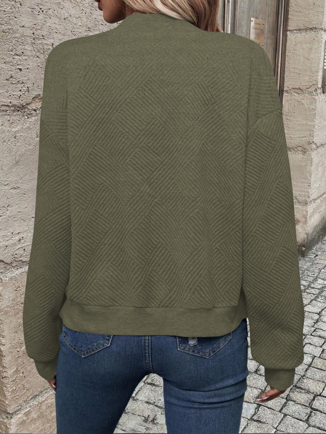 Textured Zip Up Long Sleeve Jacket - Charming Charlie