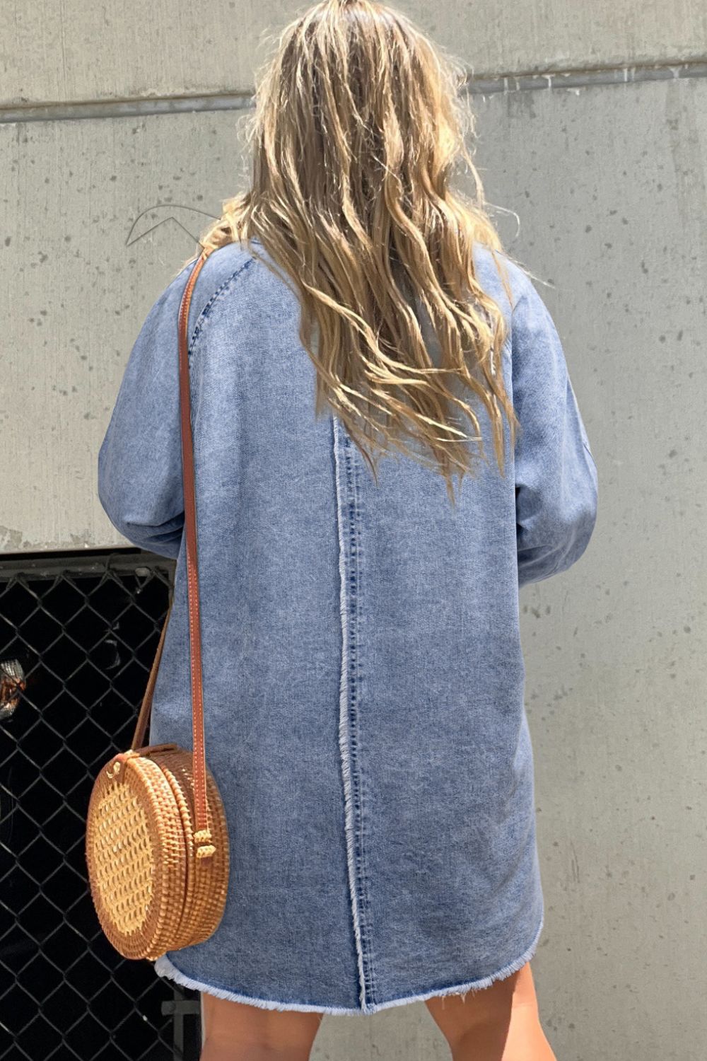 Raw Hem Button Down Long Sleeve Denim Dress - Charming Charlie