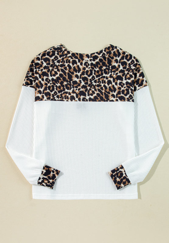 Waffle-Knit Leopard V-Neck Long Sleeve Blouse - Charming Charlie