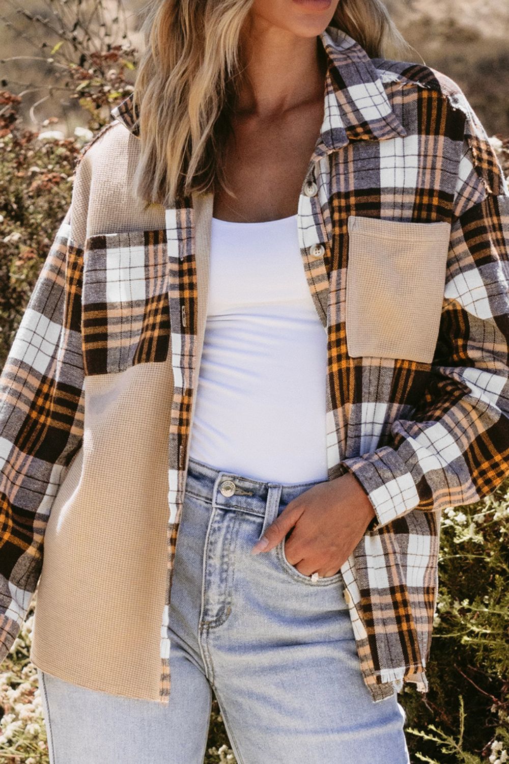 Plaid Button Up Long Sleeve Shacket - Charming Charlie