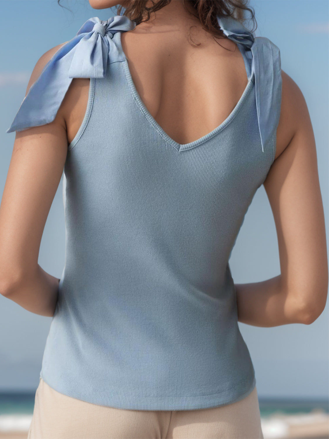 V-Neck Tie Shoulder Tank - Charming Charlie