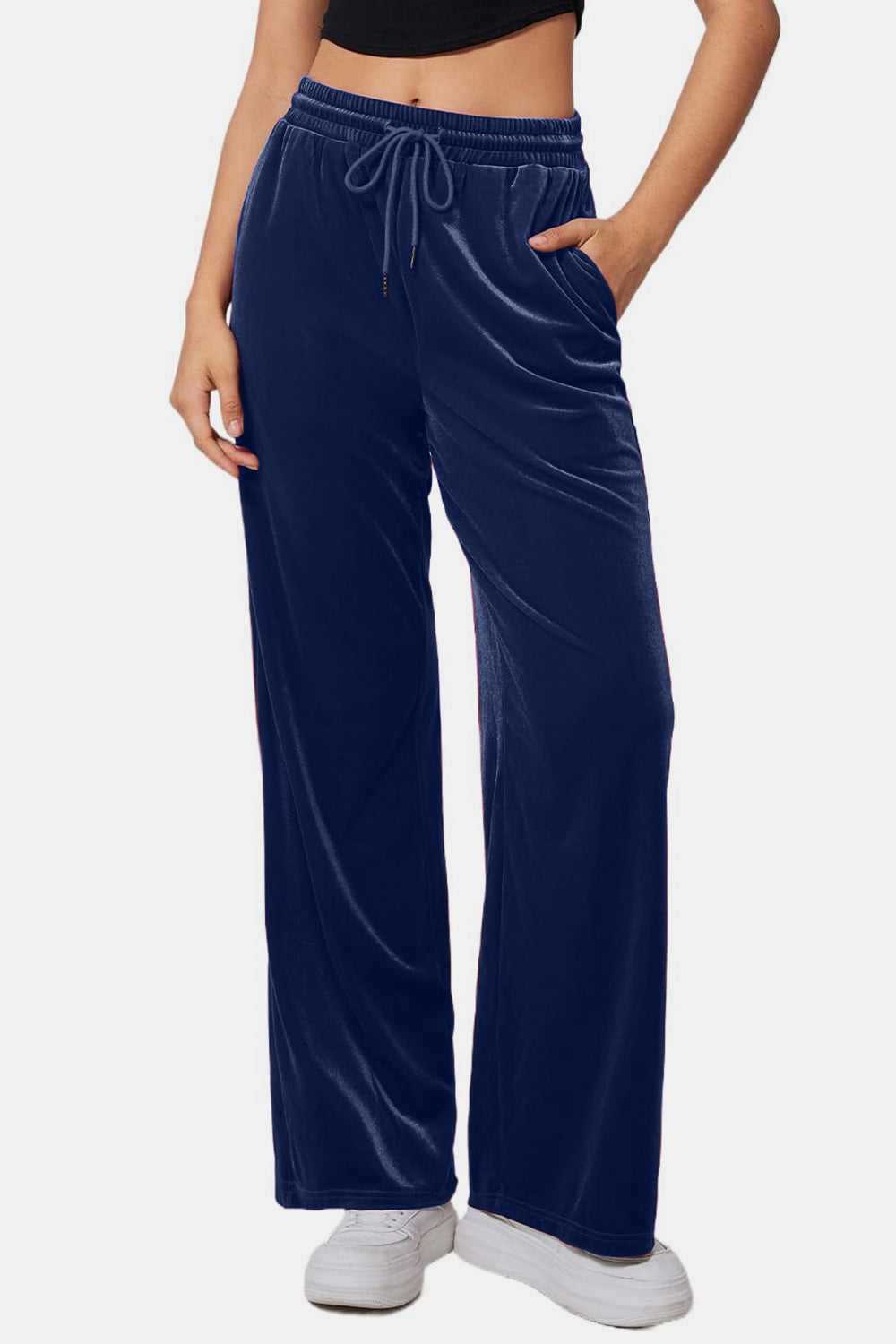 Drawstring Elastic Waist Straight Leg Pants - Charming Charlie