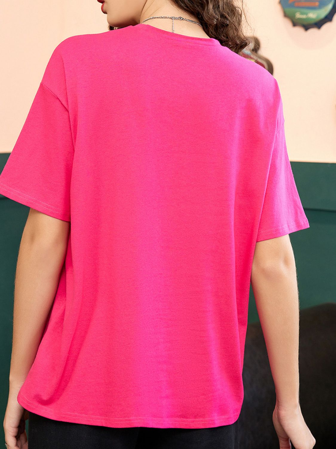 Letter Graphic Round Neck Half Sleeve T-Shirt - Charming Charlie