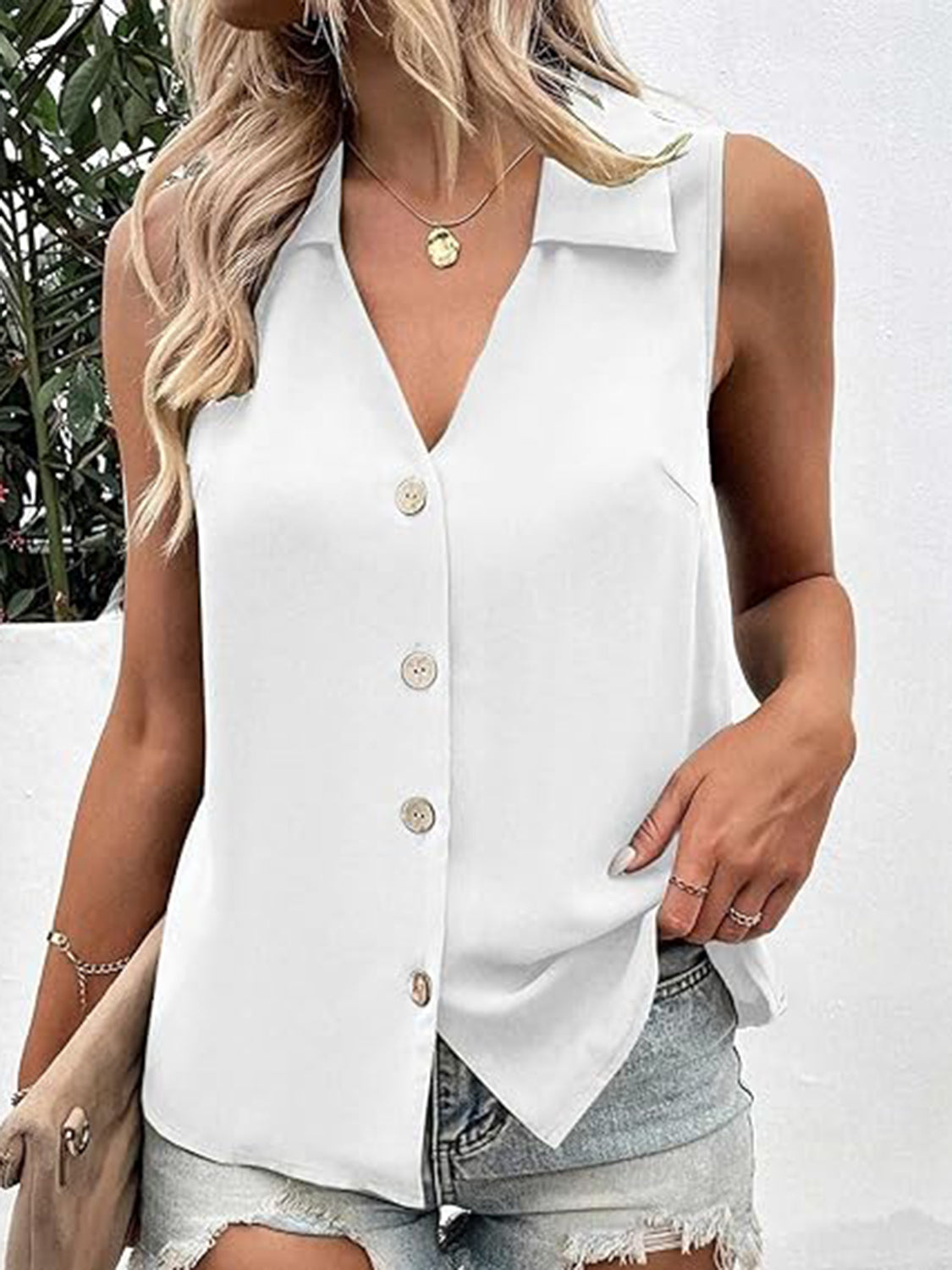 Full Size Johnny Collar Button Up Tank - Charming Charlie