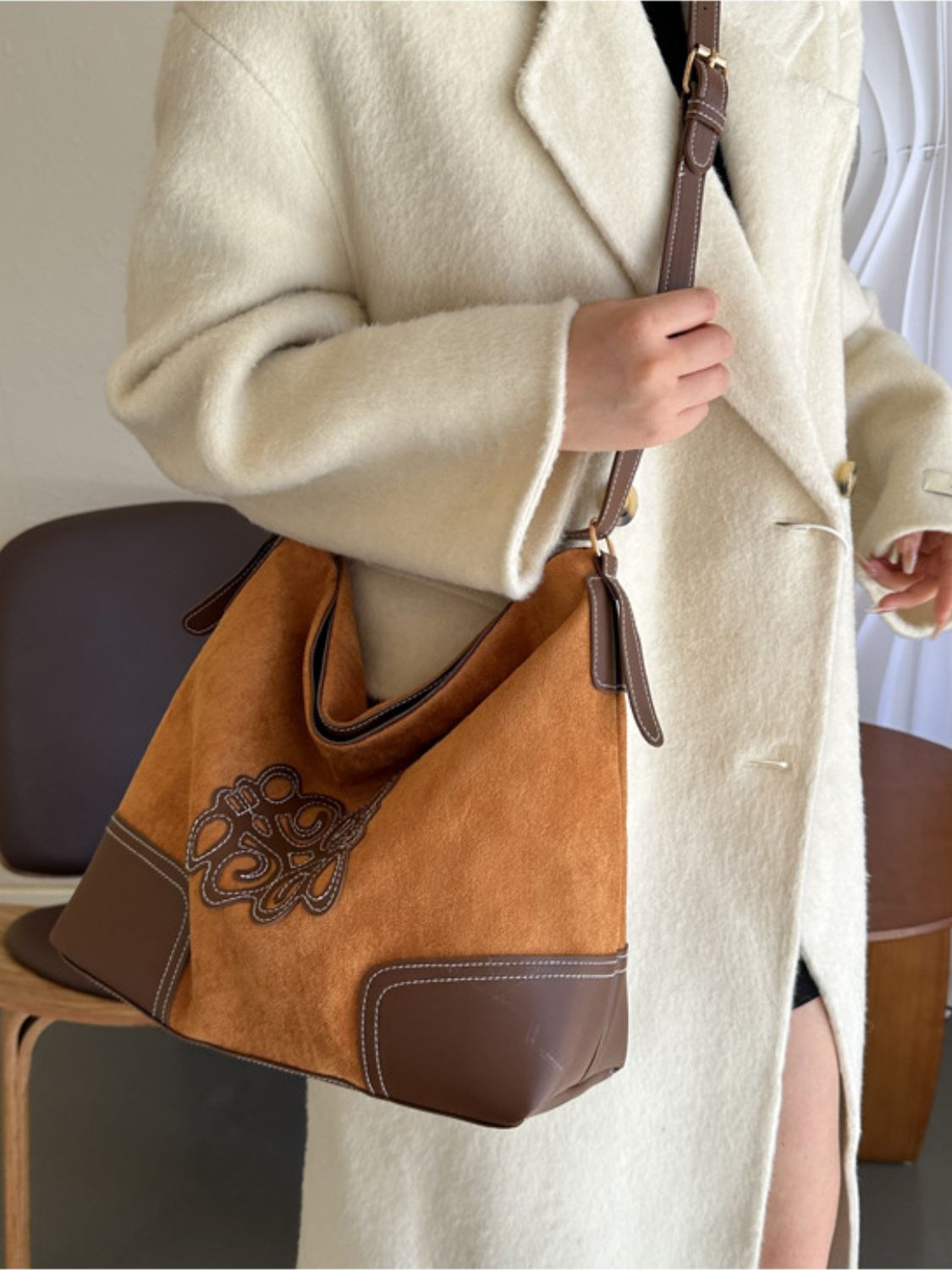 Suede Patch Adjustable Strap Tote Bag - Charming Charlie