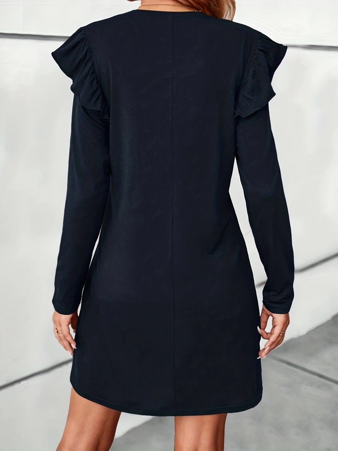 Ruffled Round Neck Long Sleeve Mini Dress - Charming Charlie