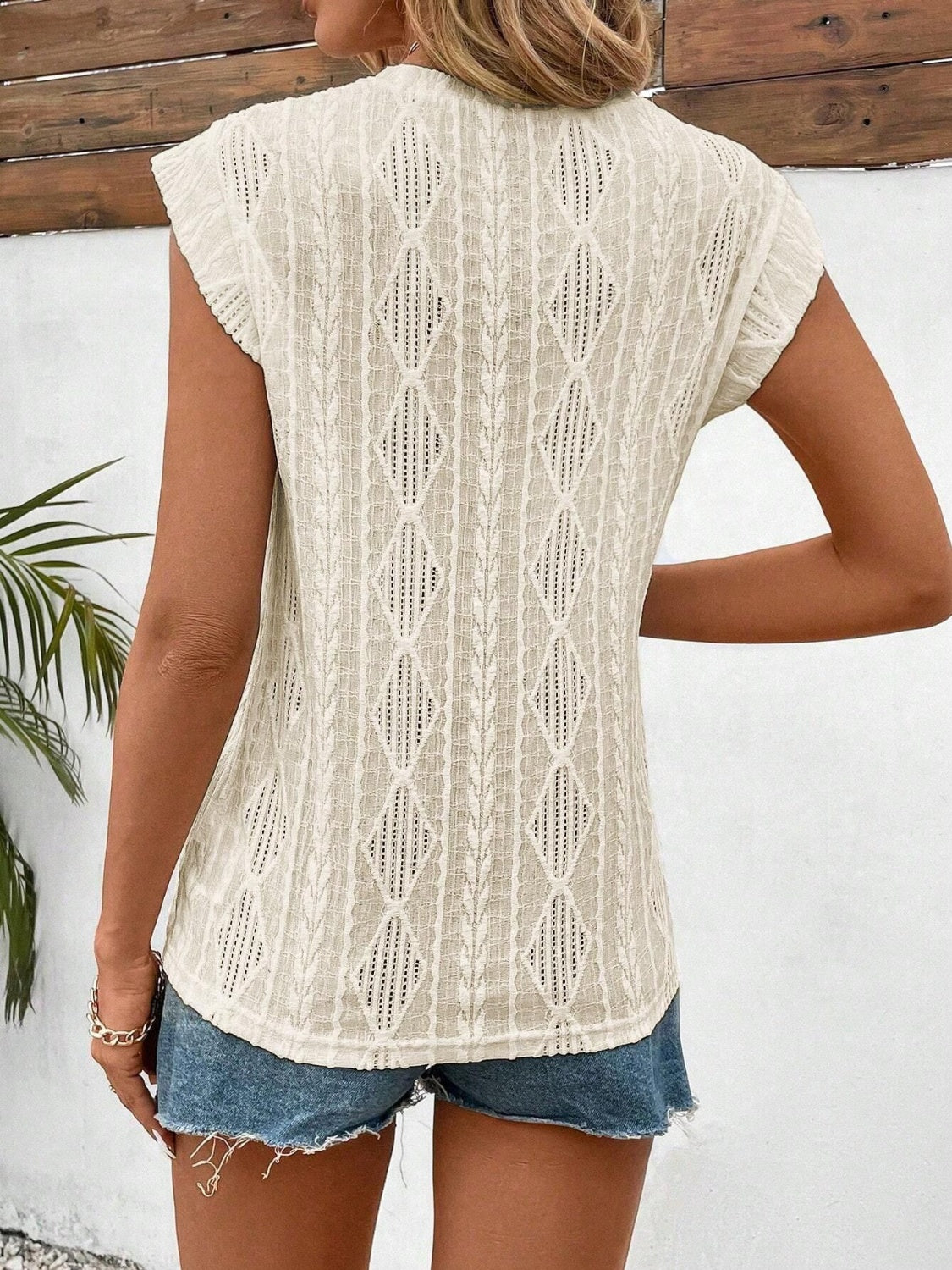 Openwork Round Neck Cap Sleeve Top - Charming Charlie