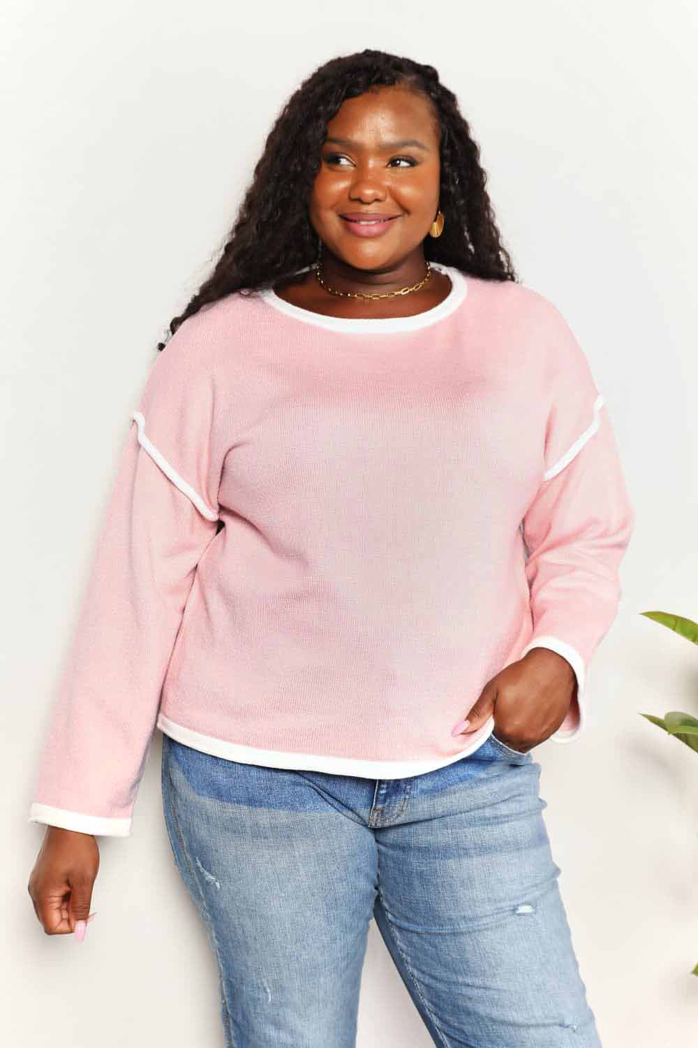 Angel Wings Contrast Detail Dropped Shoulder Knit Top - Charming Charlie