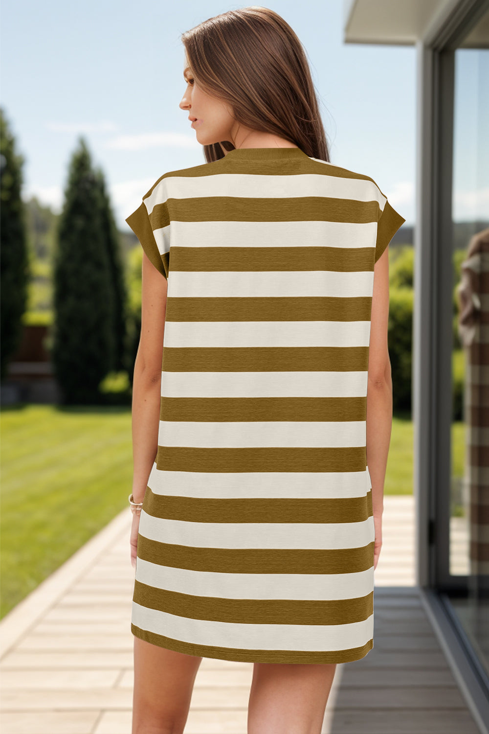 Striped Round Neck Cap Sleeve Mini Dress - Charming Charlie